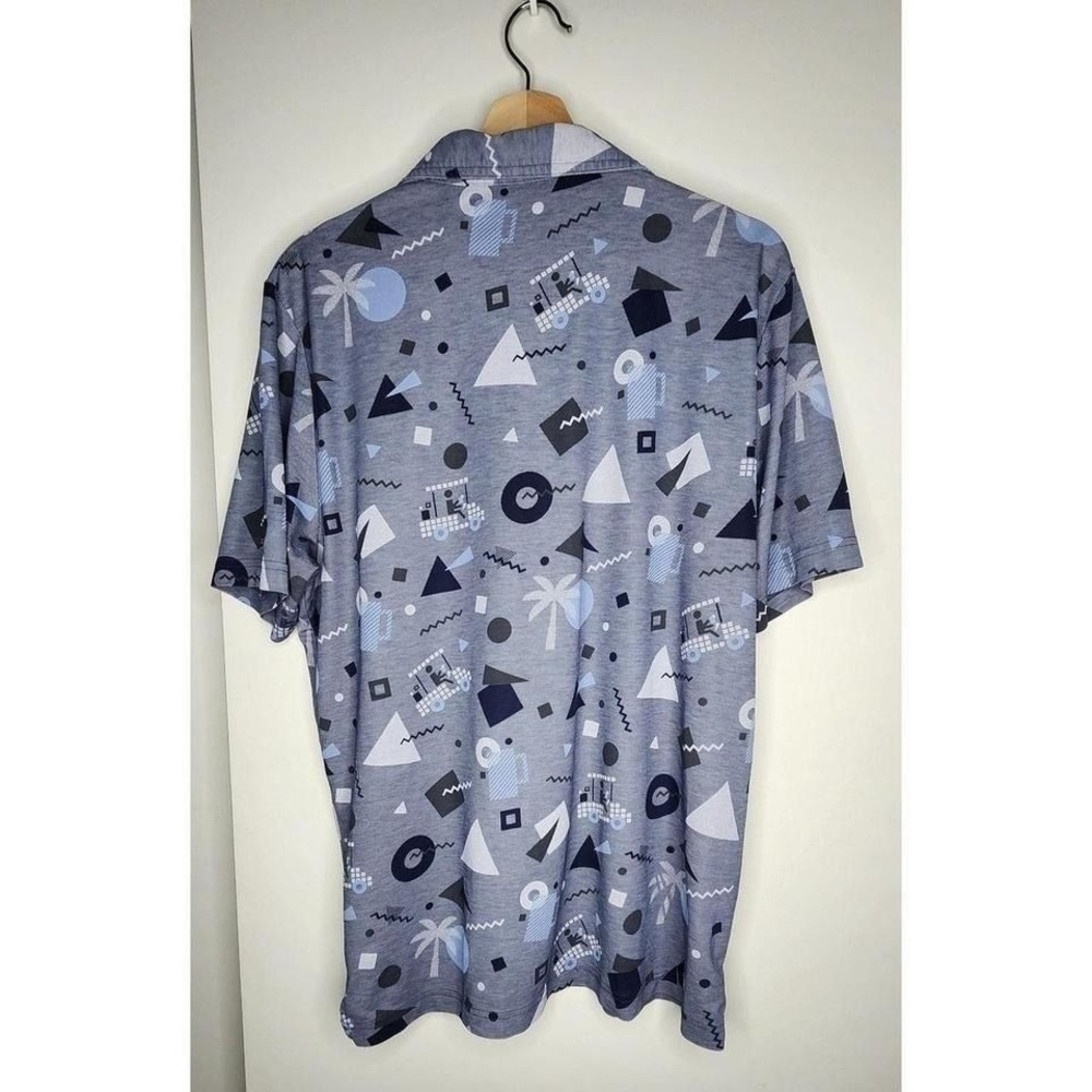 TravisMathew Polo Shirt Mens L Gray Geometric Golf Cart Print Short Slv Golf Sum - Picture 3 of 4
